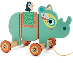 Djeco wooden pull-along rhino Vilma baby toy