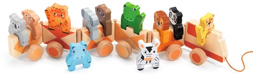 Djeco wooden train jungle animals - FSC 100% colorful toy-2
