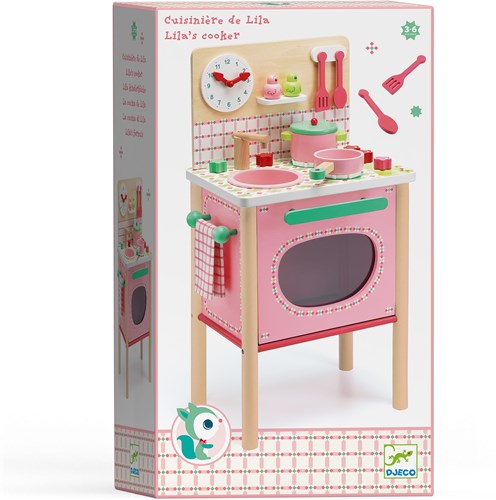 Djeco kitchen toy wooden play kitchen Lila's cooker pink-2