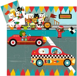 Djeco silhouette puzzle racing car - colourful FSC cardboard jigsaw