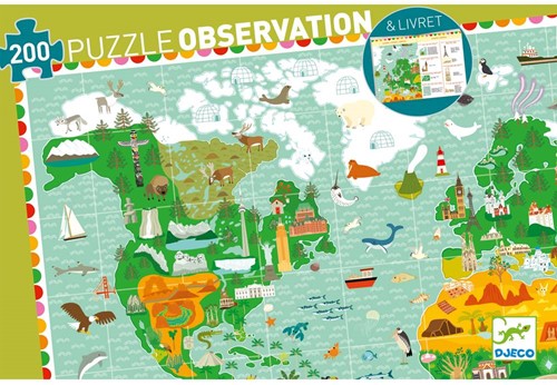 Djeco Puzzles observation Tour du monde 200pcs + livret - FSC MIX