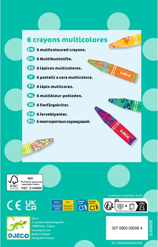 Djeco colours 6 multicoloured crayons for kids-3