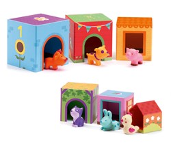 Djeco wooden blocks Topanifarm - stacking tower farm animals