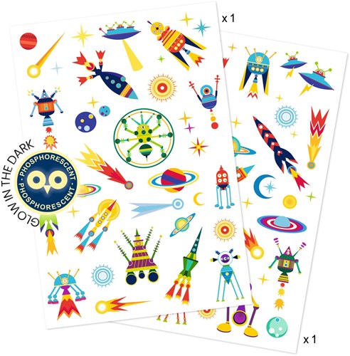 Djeco tattoo Space Oddity - temporary tattoos glow-in-the-dark