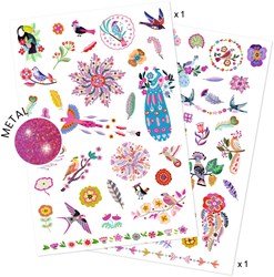 Djeco tattoo Bright birds - temporary kids tattoos birds metallic