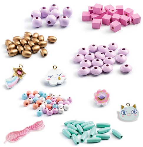 Djeco wooden beads Rainbow jewelry craft set for kids