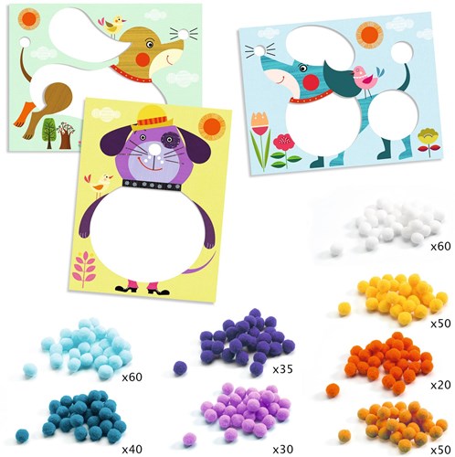 Djeco craft set PomPom Puppies - creative collage dogs-3