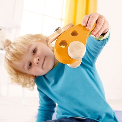 Hape wooden helicopter toy sustainable and colorful