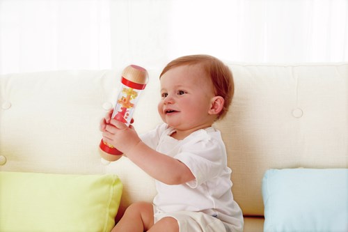 Hape Beaded Rainmaker - Red sensory musical toy-3