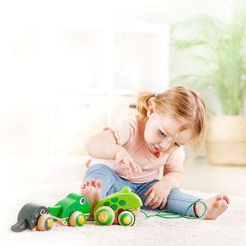 Hape wooden pull-along frog family - toddler motor skills toy-3