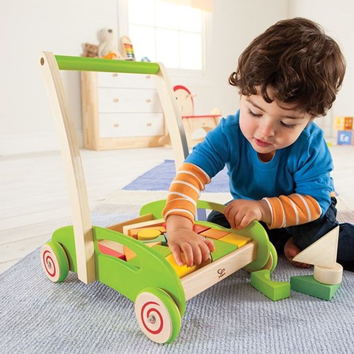 Hape wooden block walker - push walker with blocks for toddlers
