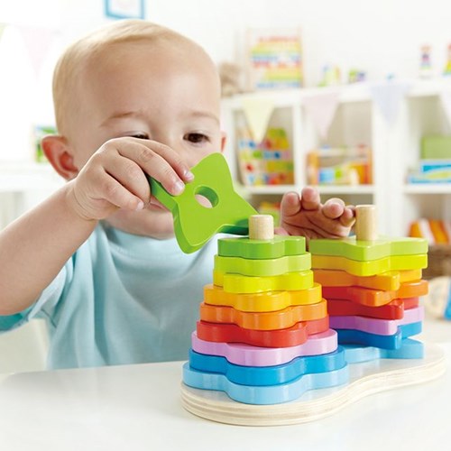 Hape Rainbow stacking shapes wooden toy - 19-piece educational set