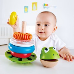Hape wooden stacking rings frog educational toy colorful for kids