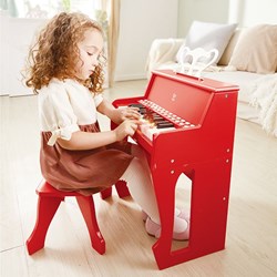 Hape piano toy red with lights and stool - learn music