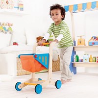 Hape wooden shopping cart toy - pretend play trolley blue