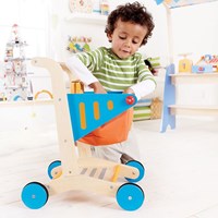 Hape wooden shopping cart toy - pretend play trolley blue-3