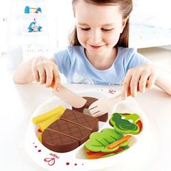 Hape wooden toy steak and vegetable meal - play set