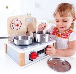 Hape toy kitchen and grill set - 2-in-1 play kitchen with accessories