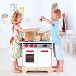 Hape play kitchen - wooden white kids kitchen with oven and fridge