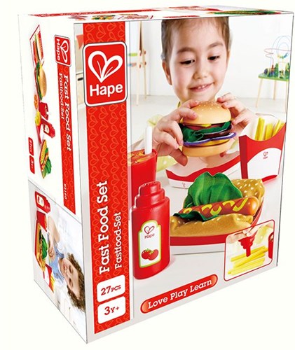 Hape Fast food play set with burger, hotdog and fries for kids-3