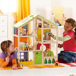 Hape wooden dollhouse with furniture - sustainable toy house