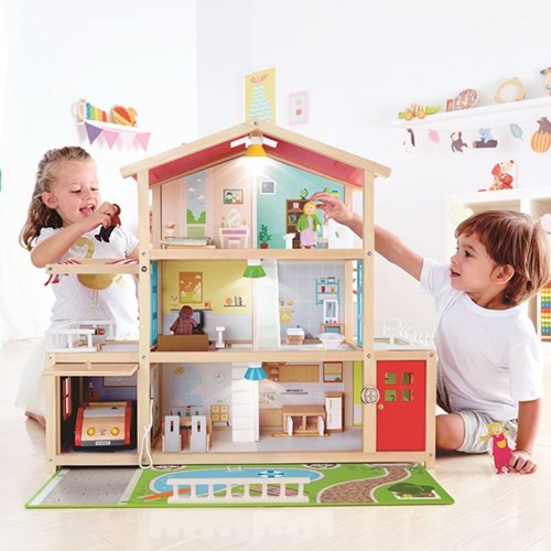 Hape dollhouse family mansion wooden playhouse with accessories