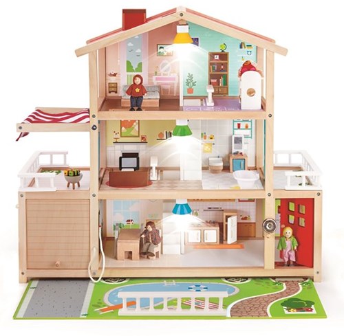 Hape dollhouse family mansion wooden playhouse with accessories-2