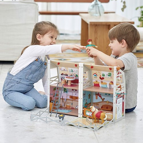 Hape dollhouse Pony Club Ranch wooden playset with accessories