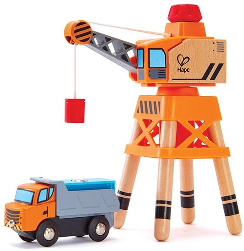 Hape train set crane - large wooden crane toy for kids-2