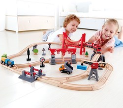 Hape wooden train set busy city - toy railway set