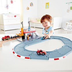 Hape wooden race track station - toy train set for kids