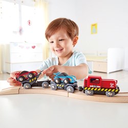 Hape Race Car Transport Train Wooden Toy Set Racetrack Kids