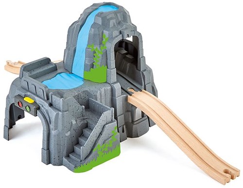 Hape train track tunnel with light and sound - wooden toy-2