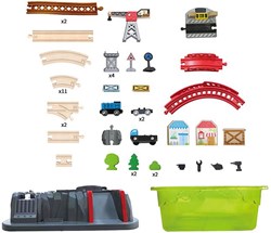 Hape wooden train track builder set in bucket - toy train set