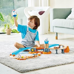 Hape Mars launch rail toy train with glow-in-the-dark stickers