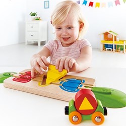 Hape wooden train puzzle track with colors and shapes - educational toy