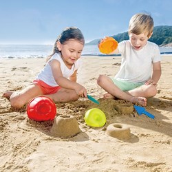 Hape sand molds Baker's Trio beach toy colorful plastic