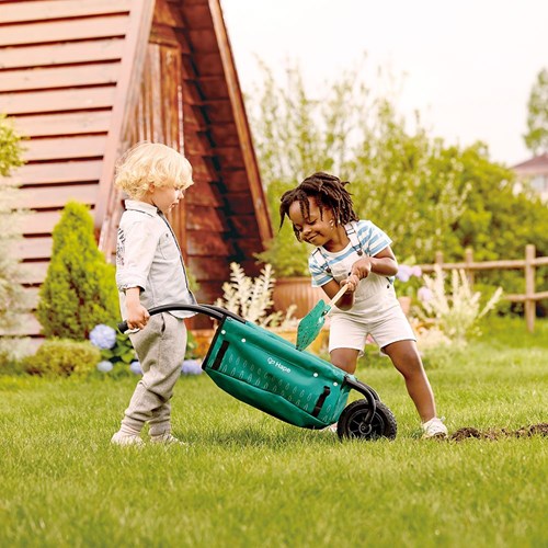 Hape wheelbarrow toy green for kids gardening 20 liters