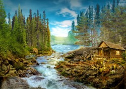 Enjoy Puzzle A Log Cabin by the Rapids - 1000 Teile