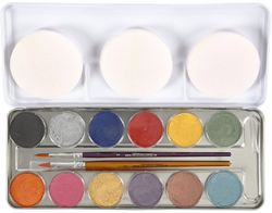 Eulenspiegel face paint palette pearlescent 12 colours with brushes