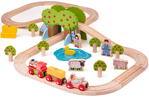 BigJigs wooden farm train set - 44 piece toy set-2