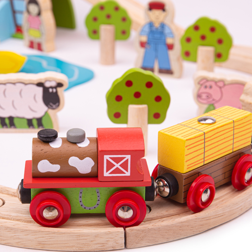 BigJigs wooden farm train set - 44 piece toy set-3