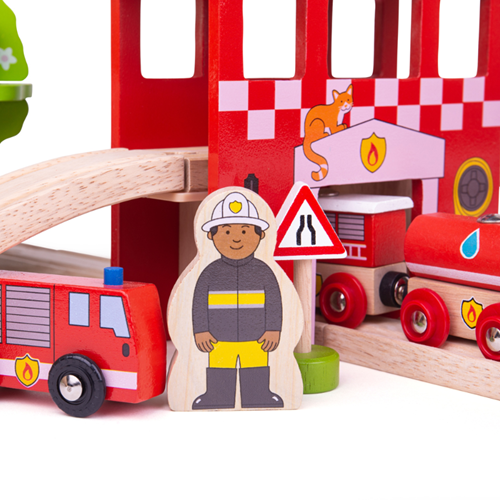 BigJigs wooden fire station train set - 39 piece toy-3