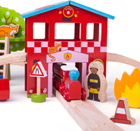 BigJigs wooden fire station train set - 39 piece toy-2