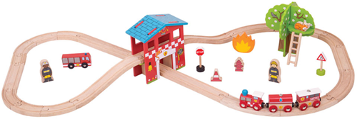 BigJigs wooden fire station train set - 39 piece toy