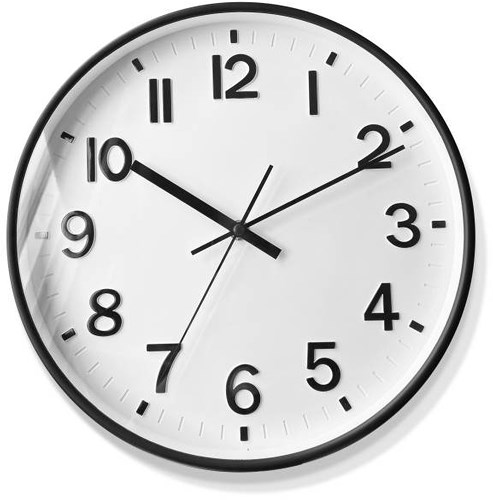 Attalos Wall Clock - Silent Quartz Clock - Minimalist Design Clock - Wall Clock 30cm - Black with White