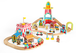 BigJigs wooden train set fun fair - 54 piece carnival toy set