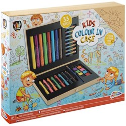 Grafix kids colouring set 33 pieces in wooden case - creative art kit