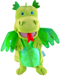 Fiesta Crafts green dragon hand puppet - imaginative play toy