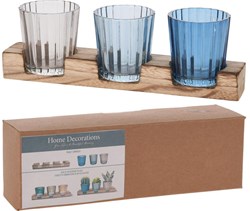 Home & Styling tealight holder set blue on wooden tray decoration
